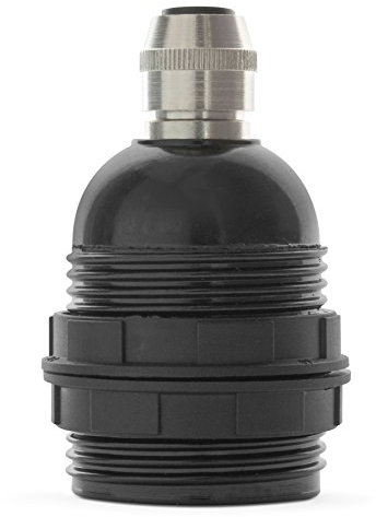 Premium Bakelit Fassung E27, Retro Lampenfassung schwarz mit Klemmnippel aus Messing: Nickel, Gewindemantel