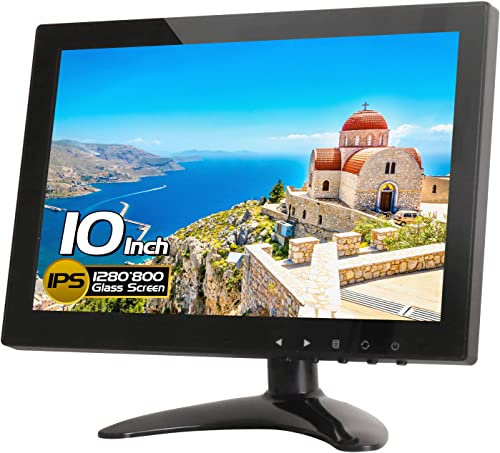 Monitor CCTV 10,1 pollici IPS LCD HDMI, a colori, 1280 x 800 ampio angolo di visione con porte AV/VGA/HDMI/BNC/AUX/Audio, altoparlante integrato, per la sicurezza domestica fotocamera CCTV display PC
