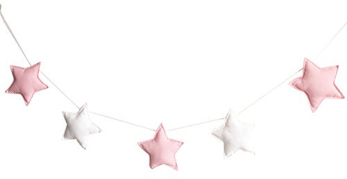 Homeofying Deko-Banner, nordische Sterne, zum Aufhängen in Kinderzimmer, Schlafzimmer oder als Dekoration, 5 Stück, Stoff, Rosa/Weiß