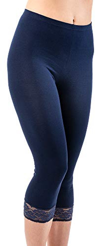 HERMKO 5722 Damen Capri-Leggings mit Spitze, Farbe:Marine, Größe:36/38 (S)