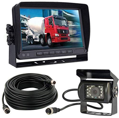 12V-24V Vehicle Parking Camera Monitor System 7 LCD HD Monitor with Sun Shade Bracket +Waterproof 18LED Night Vision Reversing Backup Rear View Camera with 10M Cable for RV/Bus/Trailer/Truck