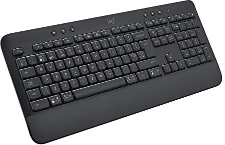 Logitech Signature K650 Comfort kabellose Tastatur mit Handballenauflage, BLE Bluetooth/Logi Bolt USB-Empfänger, Soft-Touch-Tastatur, Numpad, PC/Windows/Mac, US QWERTY - Grau