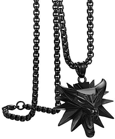 Flongo Herren Kette mit Wolfskopf Anhänger Edelstahl Halskette Herrenschmuck Wizard-Halskette Drachen Kette Wilder Stil für Punk-Männer und Frauen