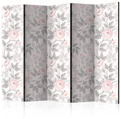 decomonkey Paravent Raumteiler Innen Blumen 225x172 cm 5 Teilig Beidseitig Room Divider Wall Raumteiler Stehend Trennwand Sichtschutz Spanische Wand Sichtschutzwand Wohnzimmer Holz Rose Pflanzen