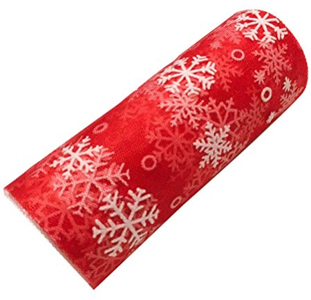 Milisten 10 Yards Weihnachten Schneeflocke Tüll Rolle Glitzer Organza Schneeflocke Gaze Weihnachten Verpackung Band für Tischläufer (15Cm Rot)