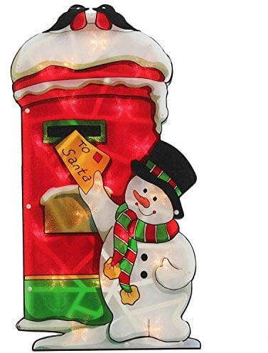 Large Double-Sided Xmas Silhouette Decoration Led Window Lights with Metallic Effect Battery Operated (Snowman Post Sign)