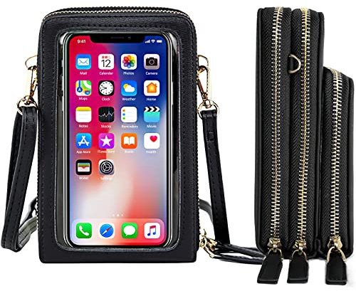 LassZone Women Small Crossbody Bag Touchscreen Mobile Phone Purse Wallet Soft PU Leather Handbags Multi Pocket Shoulder Bags with Card Slots