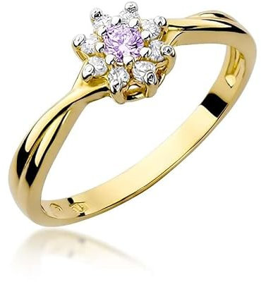Damen Ring 585 14k Gold Gelbgold echt Amethyst Edelstein Diamanten Brillanten