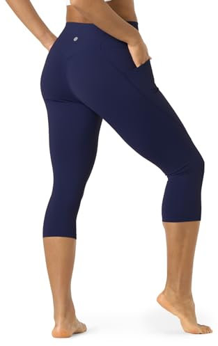 LAPASA Damen Capri 3/4 Sport Leggings hoher Bund Push Up High Waist Taschen L02B1 (Navy Blau, M)