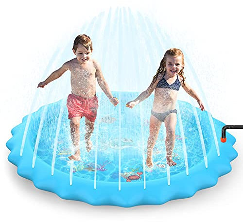 SOKA Large Round Sprinkle and Splash Water Play Mat Sprinkle Splash Pad Summer Spray Inflatable Water Toy for Kids Dogs Pets and Outdoor Garden Family Activities - Blue