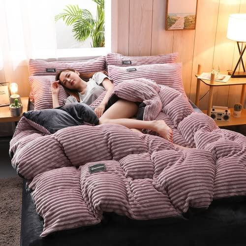Amacigana Flausch Bettwäsche 2-teiliges Set Warme Winter Microfaser Thermo Fleece Bettwäsche 135x200 Winter Wende Plüsch Bettwäscheset Mit Bettbezug Und Kissenbezug 50x75cm (Purple, 135x200 cm)