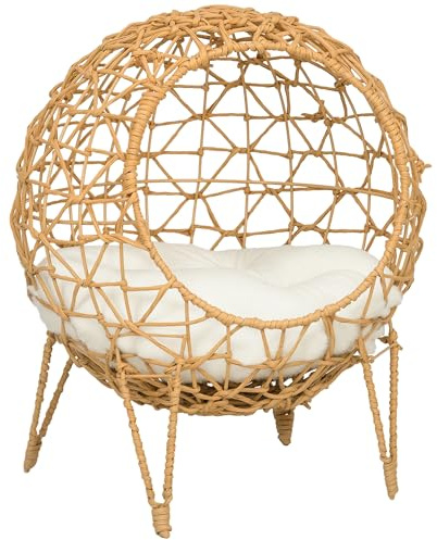 Pawhut Rattan Katzenkorb Katzenhöhle Katzenhütte Katzenbett mit Kissen erhöhtes Design Haustierbett Braun Ø45 x 57H cm