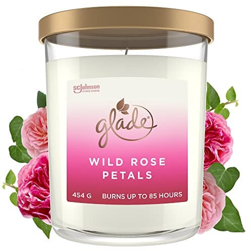 Glade Extra Large Scented Candle, Home Dcor Jar Candle Infused with Essential Oils, 85 Hour Burn Time, Wild Rose Petals, 454g