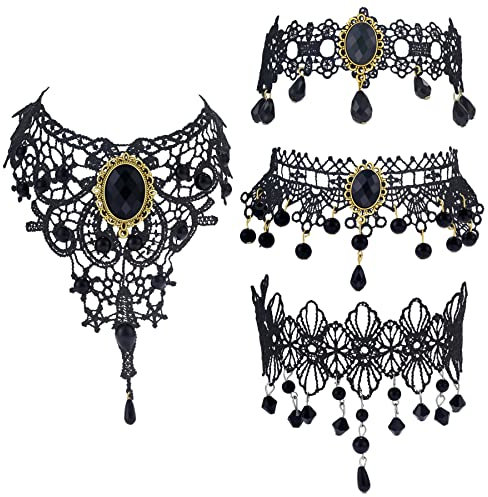 Bulckrew 4pcs Choker Kette Set Damen Vintage Gothic Spitze Halsband Colliers Kropfbänder für Halloween Party