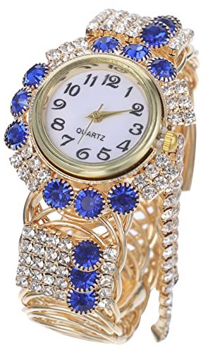 iplusmile Frauen Armband Quarz Uhr Diamant Schmuck Armreifen Armbanduhr Zarte Dekorative Uhr für Damen Blau Und Gold
