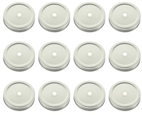 HEMOTON 12 Stücke Edelstahl Mason Jar Deckel mit Loch Einmachgläser Ersatzdeckel Einmachglasdeckel Marmeladengläser Abdeckung für Wide Mouth Mason Jar Canning Normaler Mund Auslaufsicher