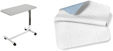 Teqler Höhenverstellbarer Betttisch, Beistelltisch für Kranken- und Pflegebetten & SETEX Wasserdichte Saugvlies Matratzenauflagen, Doppelpack, Je 75 x 90 cm, Generation, Weiß, MWU2075090031008
