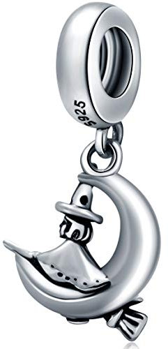 Kleine Hexe Reiten Besen Anhänger Charms, Fit Pandora Halloween Armband, 925 Sterling Silber Witch Riding Broom Dangle Bead, Geschenk für Kinder/Tochter/Sohn
