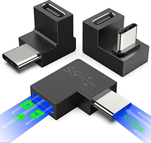 WECOOL Right Angle Usb C Adapter 3 pack: Left & Right, Usb C to C Up Down, Type C U Adapter 3.2/10Gbps Male to Female Support Video Data Transfer Pd Fast Charge, Suit For Devices With Type-c Port