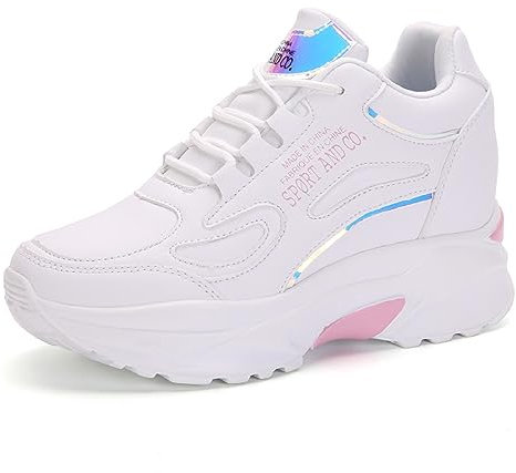 AONEGOLD Sneakers con Zeppa Donna Scarpe da Ginnastica con Tacco Nascosto Sportive Fitness Traspiranti Plateau Casual Moda Sneakers(Bianco Rosa,33EU)