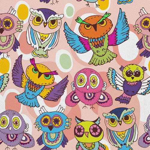 HEKO PANELS Stoff Oxford Wasserdichte Meterware Canvas-Stoff Polyester Zum Nähen Nähstoffe Möbelstoffe Dekostoffe Wasserabweisend Blickdicht Kinder Eulen Bunt 3 Meter 155 x 300 cm