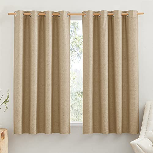 PONY DANCE Linen Curtains for Bedroom Full Blackout Thermal Insulation Noise Reduction Window Protection for Doors Windows Home 117 x 183 cm 2 Panels