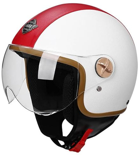 NAIQIALUO Motorradhelm, 3/4 Halboffener Helm Herren Damen Rollerhelm Vespa Cruiser Mofa Motorradhelm ECE-geprüft C,L=58-60CM