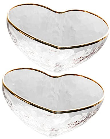 Cabilock 2-teiliges Glasschalen-set in Herzform Glasschalen Salat- Und Dessertschalen Goldrand Mikrowellengeeignet