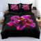 Chanyuan Bettwäsche 200x220cm Blumen Lila Rot Muster Mädchenbettwäsche Set Weich Mikrofaser Blume Schwarz Bettbezug mit Reißverschluss und Kissenbezug 80x80cm