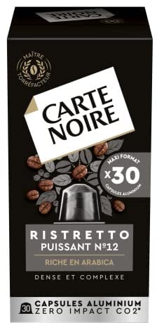 CARTE NOIRE - Capsules de Café Ristretto Compatibles Nespresso® - Café Arabica - 30 Capsules Aluminium - Fabriqué en France