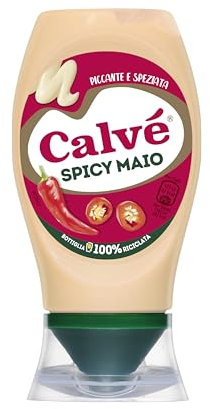 Calvé Maionese Spicy Mayo, Formato 250 ml, Maionese con Aggiunta di Paprica e Pepe di Cayenna, Salsa Piccante e Speziata, Ideale per Sushi, Pokè e Fritti, Bottiglia 100% Riciclata