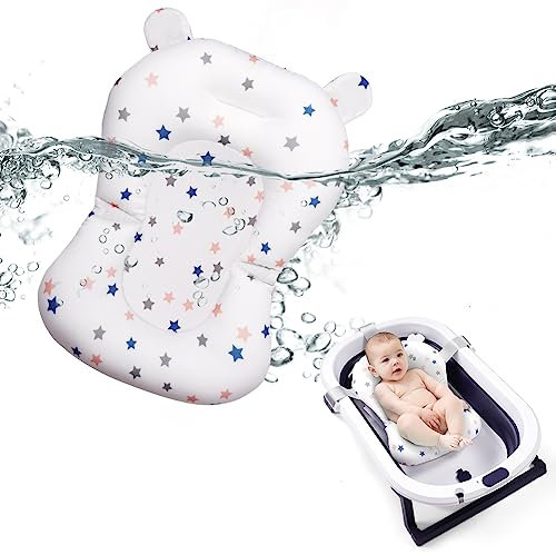 Aolso Red de Baño para Bebés,Asiento de Baño para Bebé Recién Nacido,Red de Soporte para Bañera,Alfombra de Bañera Antideslizante para Bebé,Asiento Hamaca Bañera Bebe(blanco-estrella)