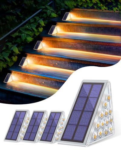 Bellanny 4Pcs Luci Solari da Giardino, 13LEDs Piccolo Faretti Led da Esterno, 3000K Bianco caldo Lampada Solare da Scala, IP65 Impermeabile Fari per Cortile Vialetto Strade Paesaggio Sentieri Terra