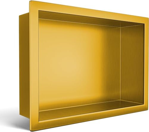 Balneo Wall-Box ONE Gold Nicchia Acciaio Inox 60x30x7cm, Oro, Doccia a Parete in Nicchia, Impermeabile, Installazione Flessibile in Nicchia, Nicchia per Utensili da Bagno, Senza Piastrelle