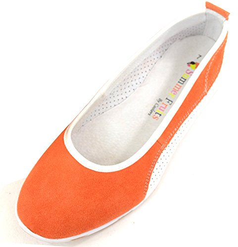 ABSOLUTE FOOTWEAR Womens Leather/Suede Summer Slip On/Ballet/Pumps/Flats Orange