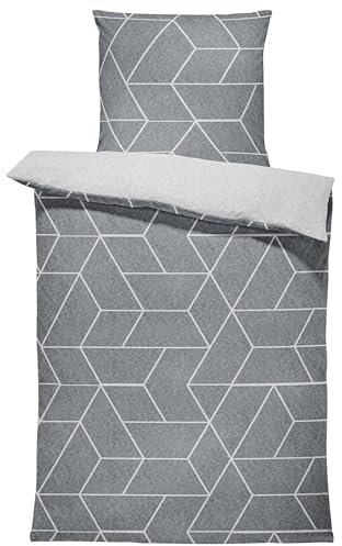 one-home Winter Bettwäsche Thermo Fleece Kuschelig Warme Bettbezüge Flauschig Warm Weich, Größe:2 teilig 155x220 cm, Farbe:Geometrisch grau