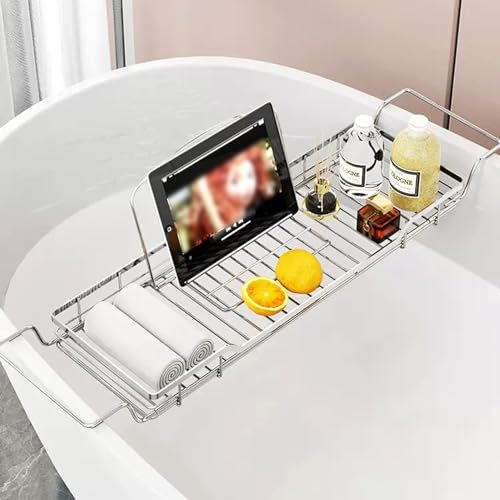 MOGGED Badewannenablage Einstellbarer Badewannenschalenregal, wasserdichte Badewanne Tischhalter Passen in die Meisten Wannen. Lagerschale aus Rostfreiem Stahl, Badewanne Zubehör