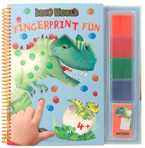 Depesche 12106 Dino World - Fingerprint Fun, Malbuch mit 4 Stempelkissen, zum Ausmalen mit den Fingern