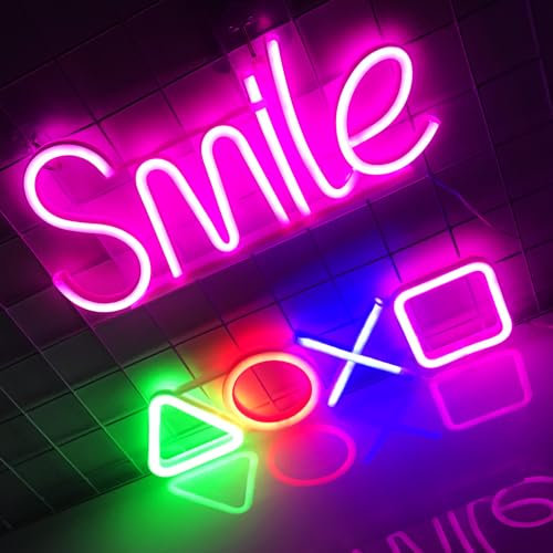 PS4 Gamepad Symbol+Pink Smile LED Neon, Energieeinsparung, Sicherheit, Licht und einfach zu tragen, Camping ist der beste Weg zu reisen, Mehrfachplatzierung