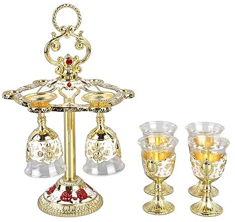 Wine Cup, Zinc Alloy Chinese Chalice, 6 Pieces Exquisite Colors for Party (Gold white lid)