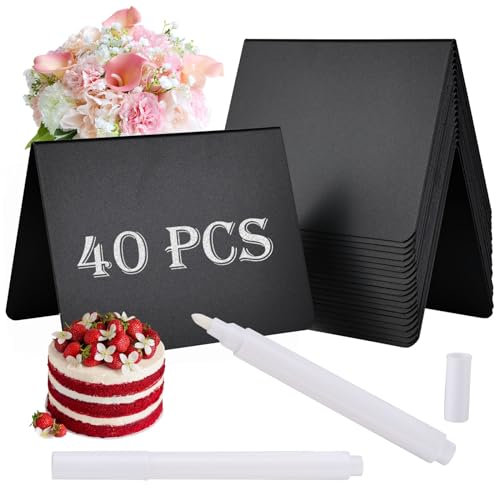 40 Stück Mini Kreidetafel, 70 x 100mm Buffet Schilder, Kreidetafel Klein, Preisschilder Aufsteller, Kleine Tafeln zum Beschrifte, Kreidetafel Aufsteller für Bäckerei Hochzeit Party Essen