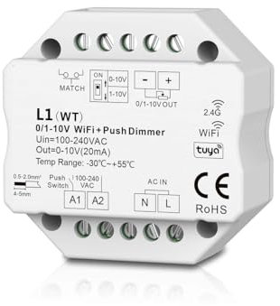 LED AC100-240V 0/1-10V Wifi Push Dimmer Tuya APP Voice Control 2.4GHz RF, L1(WT)