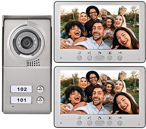 Dpofirs Cámara de Videoportero de 7 Pulgadas con Monitor, Sistema de Videoportero con Cable, 2 Unidades de Videoportero, Audio de 2 Vías, Sistema de Intercomunicador de (Normativas
