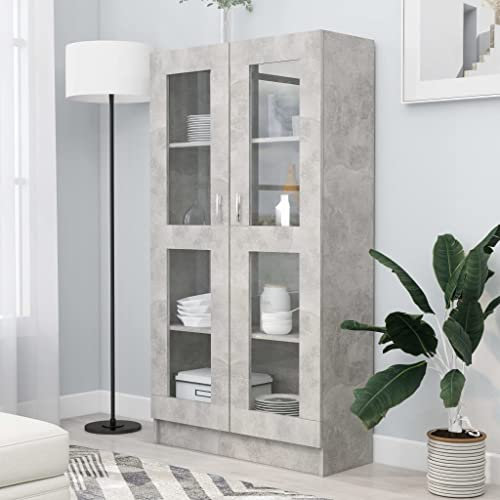 Armadietto Vetrina Grigio Cemento 82,5x30,5x150 cm Multistrato (38,9 kg)-Mobili