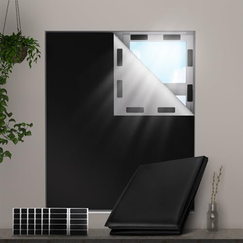 Valquid 100% Blackout Blind, 300×145cm Portable Blackout Blinds Stick on Window, Temporary Blackout Curtains with 30 Velcro Pairs | Cutting any Size Shape for Bedroom and Outdoor