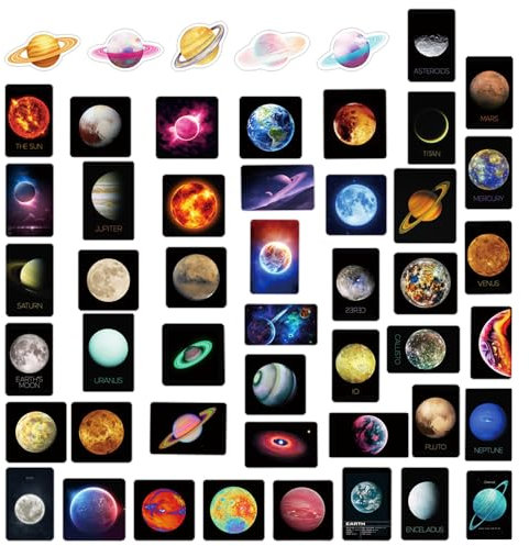 50 Blatt kosmische Planetenaufkleber, Weltraumaufkleber, Planetendekoration, Kinderaufkleber, wasserfeste Aufkleber, Weltraumthemaaufkleber, Partyaufkleber, können für Computer, Skateboards, Flaschen,