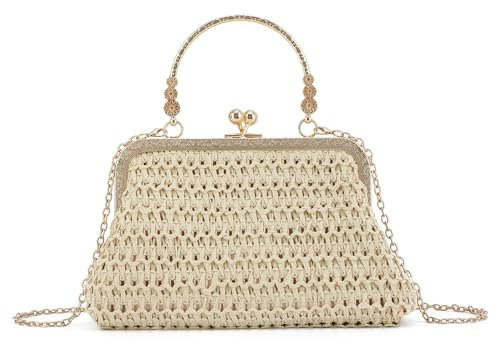 SUKUTU Paille Pochette Soirée Sac à Main pour Femme Tissé Sac à Doublure Plage d'Été Shoulder Purse