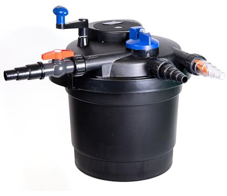 VIALIA CPF-5000 Druckteichfilter UVC 11 Watt, für Teiche bis 8000 Liter, Teichfilter mit Rückspülfunktion, 9000 L/h Fördermenge