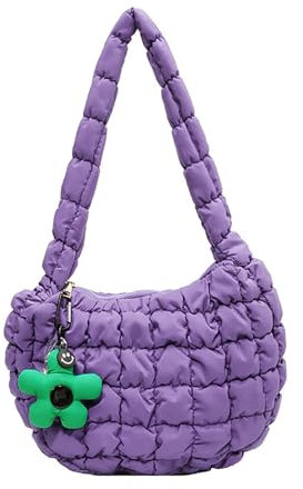 SUNAVY Handtasche Klein Hobo Bag Halbmond Gesteppte Tasche Kleine Umhängetasche Damen y2k Tasche Weiche Faltbare Schultertasche Damen mit Reißverschluss Puffer Tote Bag (Lila)