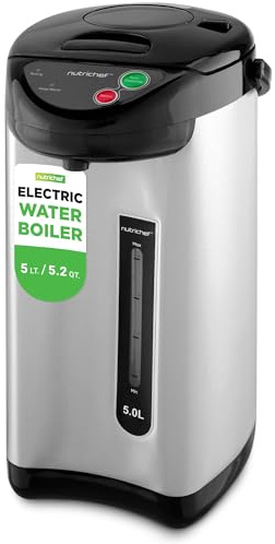 NutriChef 5.2 Qt Electric Water Kettle, Portable, Quick Heating, 5 Liter Digital Kettle with 5 Temperature Settings, Safety Lock, Stainless Steel, 3 Dispensing Options, 8.46 x 11.2 x 16.5